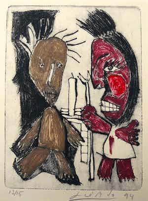 Niet of onleesbaar gesigneerd - Afrikaanse krijger -1994- verkocht voor € 1!