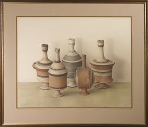 Gerardo Pita - Potloodtekening, Stilleven met aardewerk - Ingelijst kopen? Bied vanaf 750!