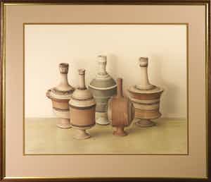 Gerardo Pita - Potloodtekening, Stilleven met aardewerk - Ingelijst verkocht voor € 750!