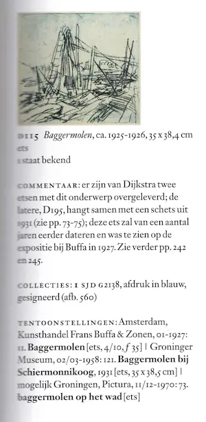 Johan Dijkstra - Baggermolen, ets kopen? Bied vanaf 350!