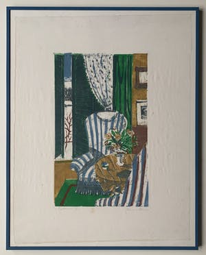 Jeanne Bieruma Oosting - kleurenlinosnede | 'Interieur' | handgesigneerd kopen? Bied vanaf 150!