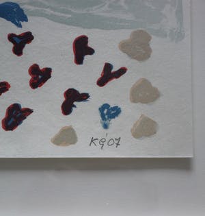 Klaas Gubbels - litho: knielen op een bed violen - 2007 (prachtige houten lijst) kopen? Bied vanaf 225!