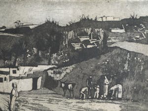 Ber Mengels - Ingelijste ets, Mediterraan mijnlandschap - 1963 kopen? Bied vanaf 35!