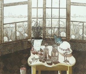 Margo Ellen Oosterhof - Ets en aquatint, Blauwe vlinder - Ingelijst kopen? Bied vanaf 1!