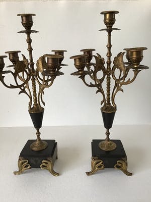 Curiosa - 2 kandelaars Napoleon III stijl op marmeren voet. kopen? Bied vanaf 55!