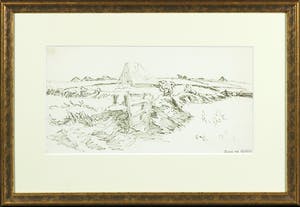 Ad Blok van der Velden - Tekening, Tuinwal met schapenboet - Ingelijst kopen? Bied vanaf 200!