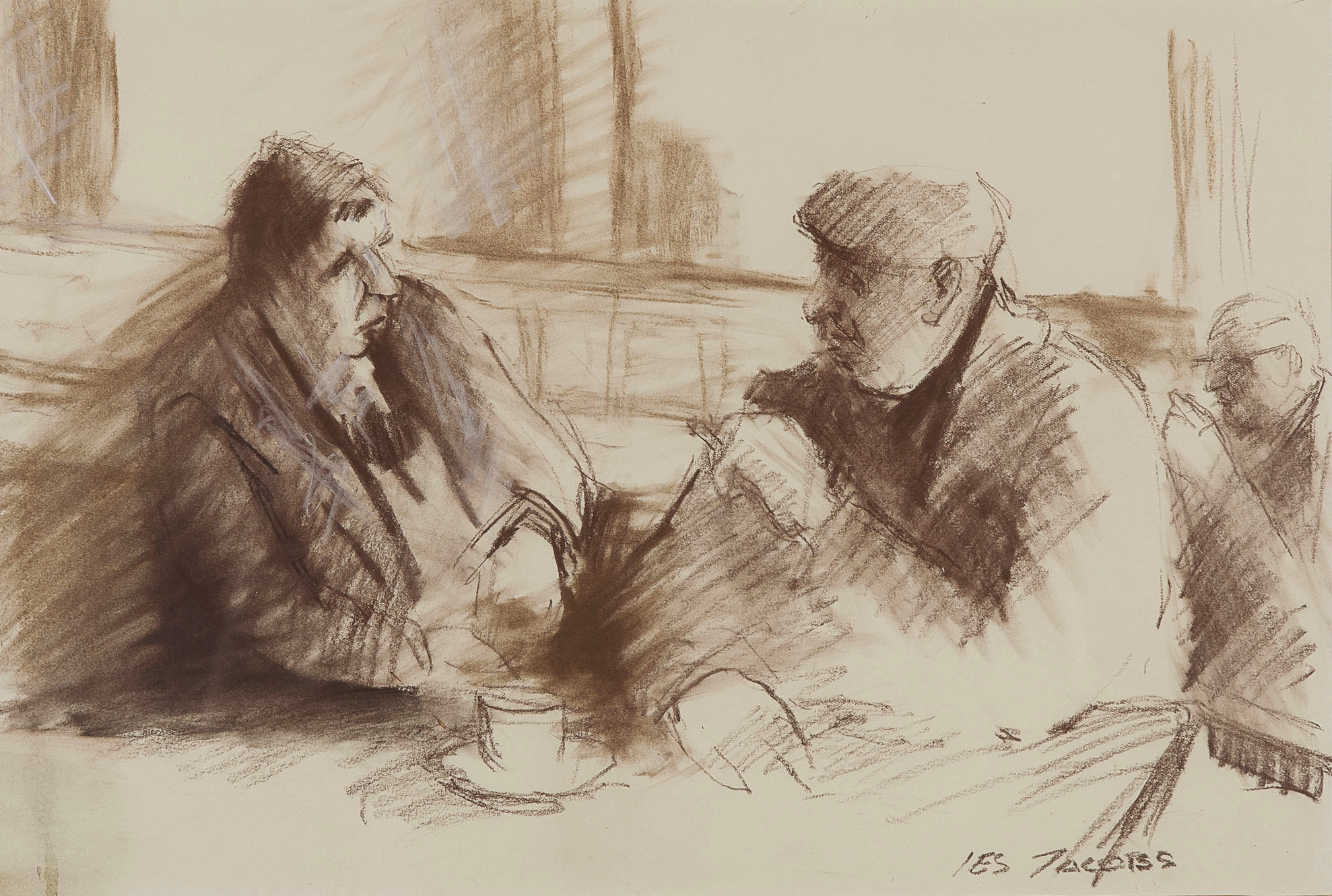 Les (Isaac) Jacobs - Gesprek 6 - Pastelkrijt op papier - gesigneerd r.o. - BKR Amsterdam - 1978 kopen? Bied vanaf 10!