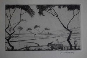 Jan Poortenaar - Ets - Rijstvelden in Indonesië kopen? Bied vanaf 50!