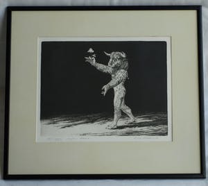 Dick Stolwijk - Ets, “Minotaurus met Roos” – gesigneerd & ingelijst – oplage 25 ex. kopen? Bied vanaf 50!
