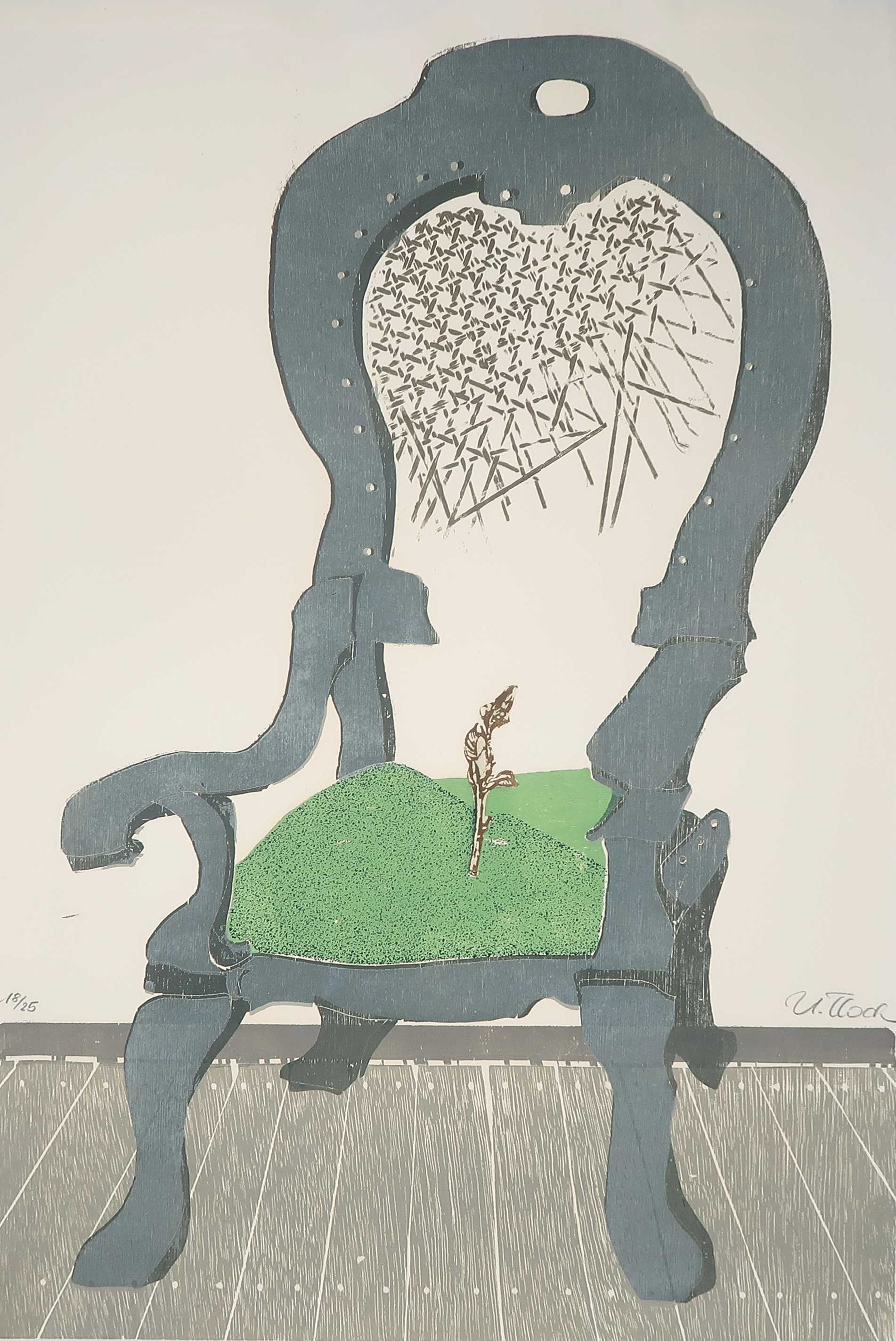 Niet of onleesbaar gesigneerd - Houtsnede, Stoel kopen? Bied vanaf 1!