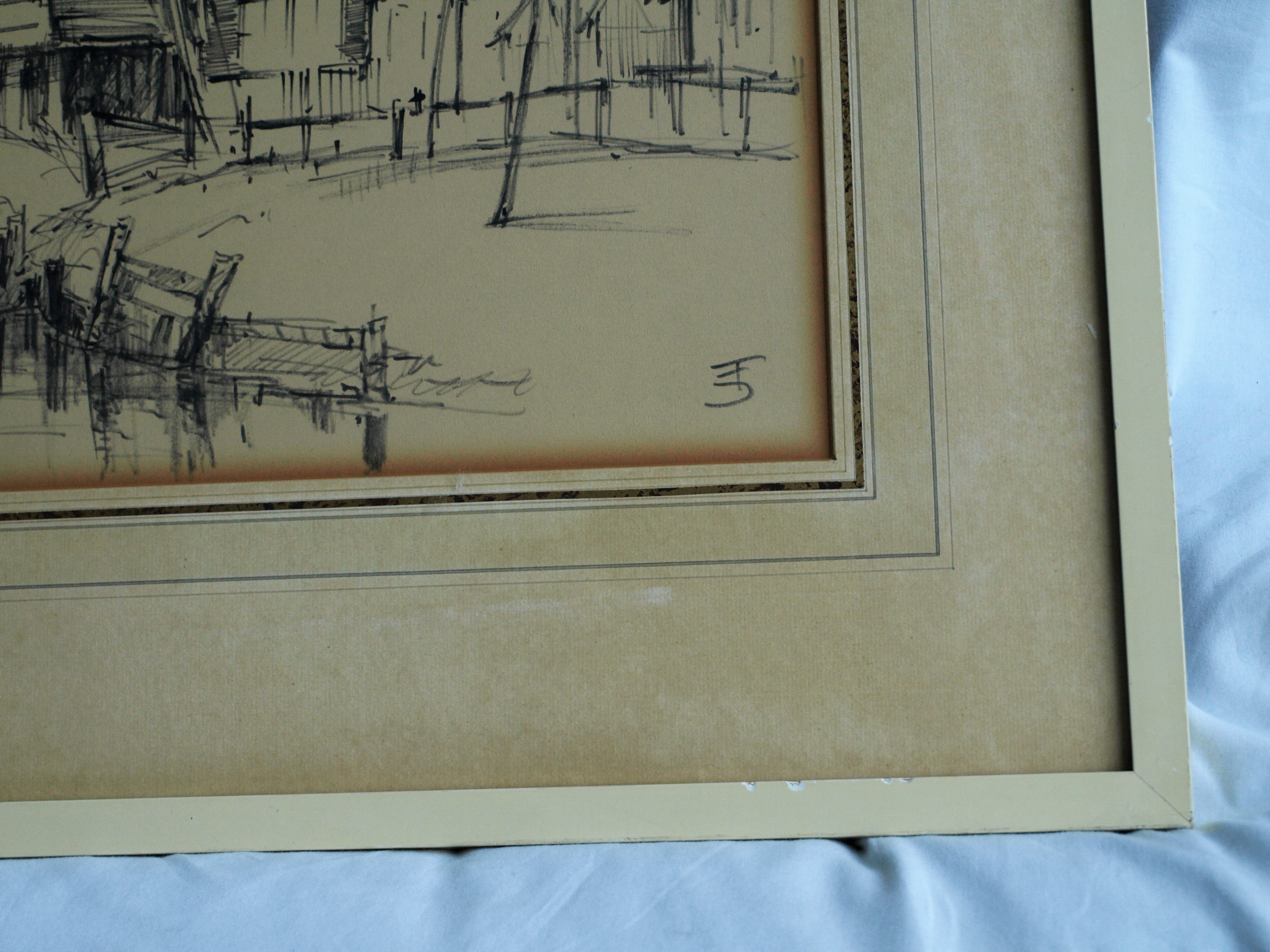 Niet of onleesbaar gesigneerd - Tekening , Dorpje – gesigneerd & ingelijst – ca 1964  kopen? Bied vanaf 1!