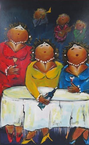 Buy Theo Broeren - Acryl op doek, Dames aan de tafel (Zeer Groot)? Bid from 100!