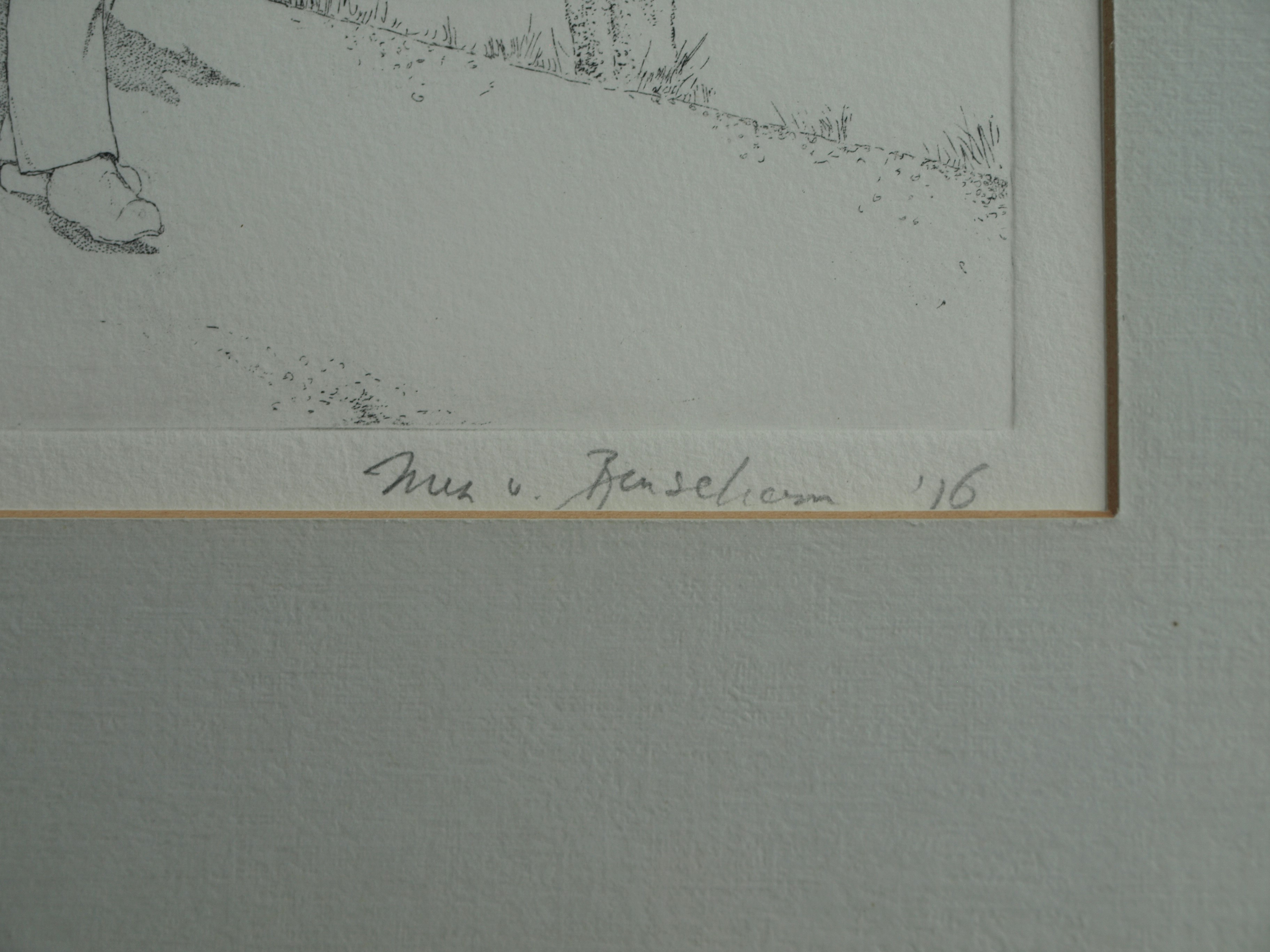 Inez van Beusekom - Ets, Mannen – gesigneerd & ingelijst – 1976  kopen? Bied vanaf 1!