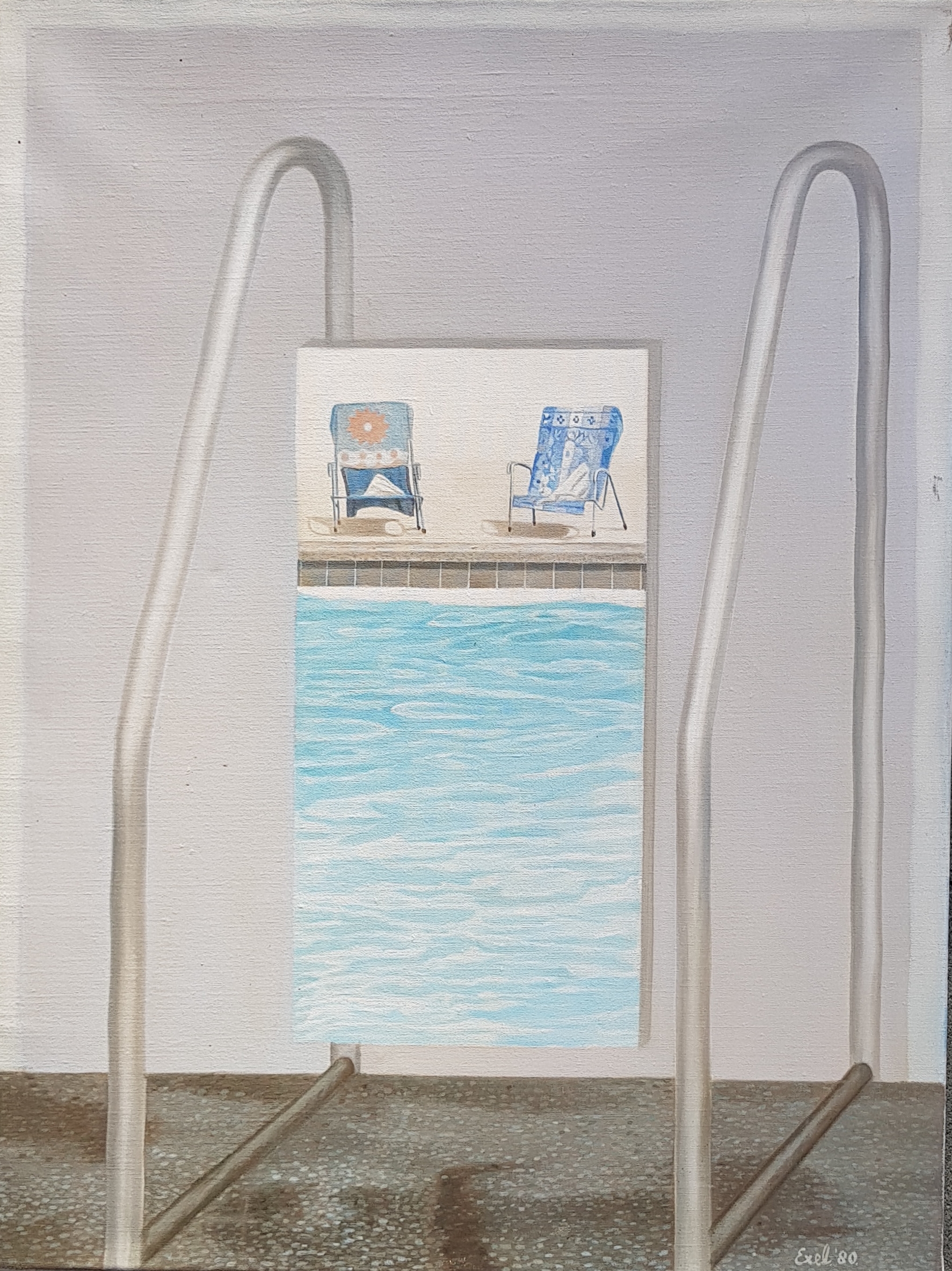 Bert Exel - Olieverf op doek, twee terrasstoelen kopen? Bied vanaf 10!