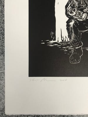 Stijn Peeters - Linosnede - 2006 - 'De zittende man' - 15/20 kopen? Bied vanaf 55!