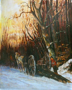 Niet of onleesbaar gesigneerd - Bosarbeider in de winter -olieverf op doek- kopen? Bied vanaf 10!