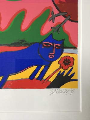 Corneille - Le Chat Blue/ Le Chat VIII - Ingelijste Zeefdruk 1996 - Oplage 35/250 kopen? Bied vanaf 300!