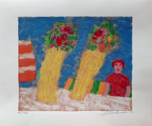 Eugene Brands - Figuur met bloemen - kleurrijk litho uit de CoBrA box van 1995 kopen? Bied vanaf 175!