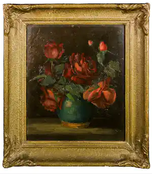 Magdeleine Hue - Olieverf op paneel, Bloemstilleven - Ingelijst verkauft für € 60!