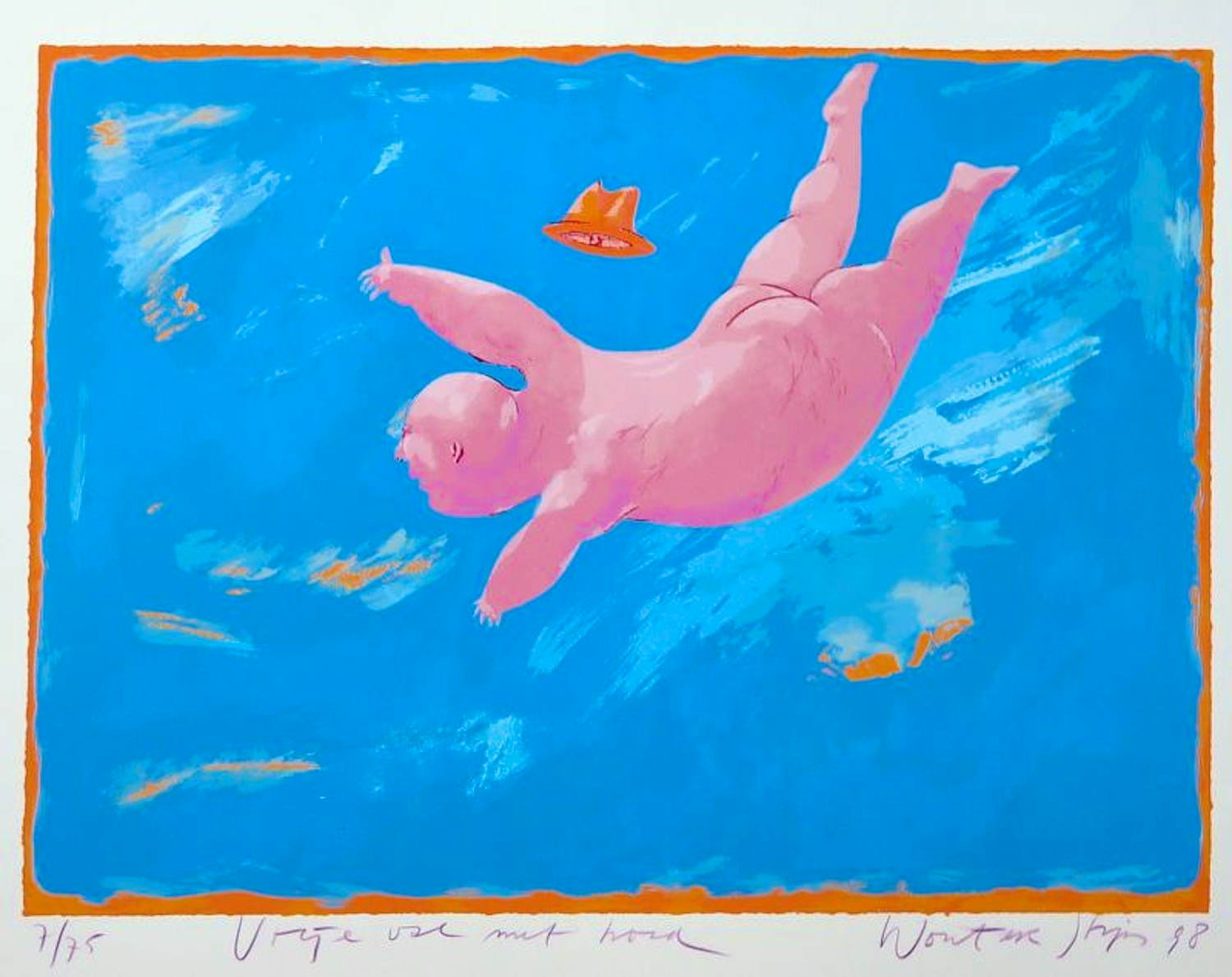 Wouter Stips - Kleurenzeefdruk VRIJE VAL met HOED Handgesigneerd kopen? Bied vanaf 85!