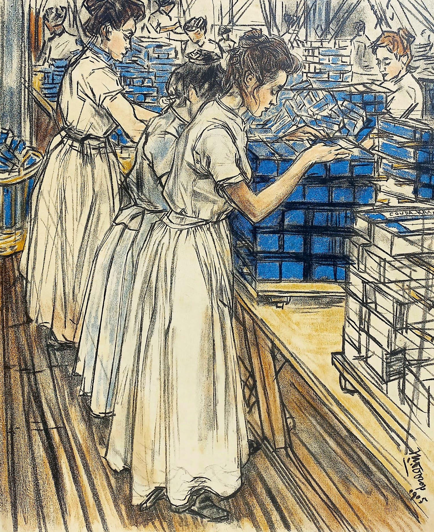 Jan Toorop - Inpakkerij in kaarsenfabriek, litho (netjes ingelijst) sold for € 375!