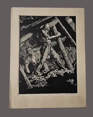 Hermann Kätelhön - original - 1925 - Große monochr. Lithographie "Berg-arbeiter" bleistift sign. kopen? Bied vanaf 73!