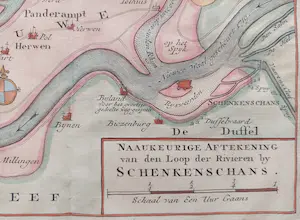 Isaac Tirion - Gelderland, Schenkenschans - Rivierloop Waal en Rijn - Oude Gravure 1740 kopen? Bied vanaf 50!