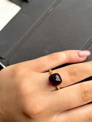 18kt gouden ring+amethist, maat 55/17,50, 5,62 gr verkocht voor € 270!