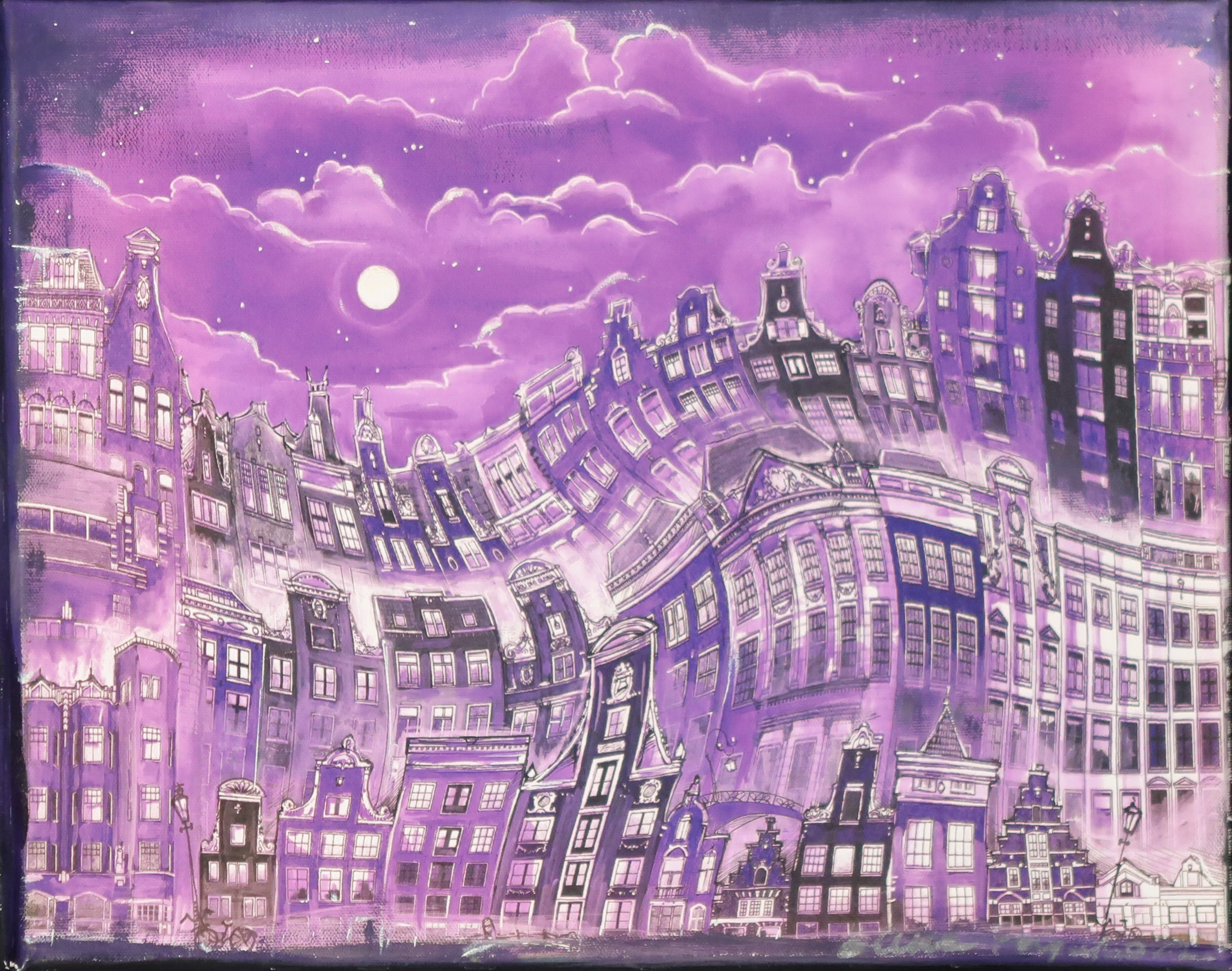 Elena Polyakova - Olieverf op doek, Happy Amsterdam  verkocht voor € 1!