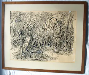 Jan Meijer - Ingelijste inkttekening , In het bos bij ?? Frankrijk - 1951 kopen? Bied vanaf 100!