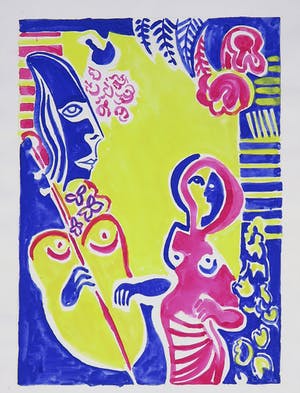 Joe Wols - Lot van vier kleurrijke aquarellen kopen? Bied vanaf 1!