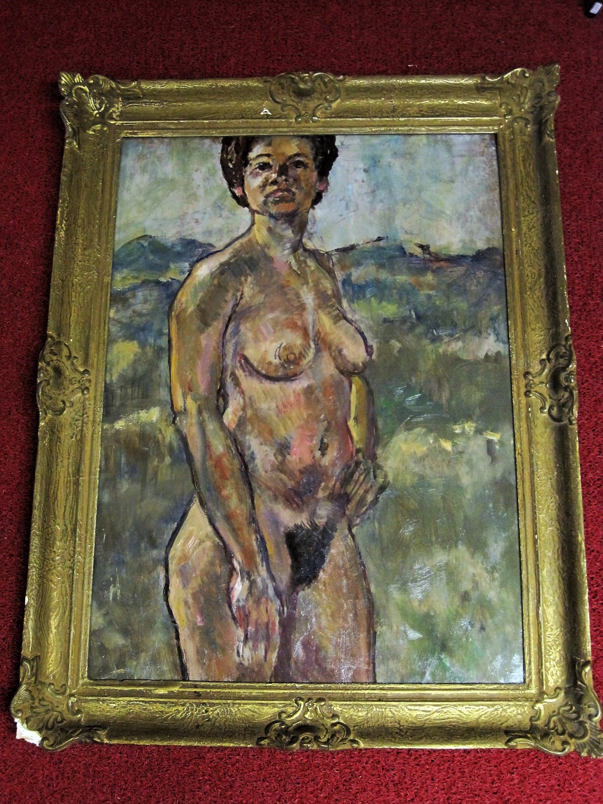 Josef Santen - GROOT impressionistisch olieverf "Naakte vrouw in de Duinen" verkocht voor € 1!