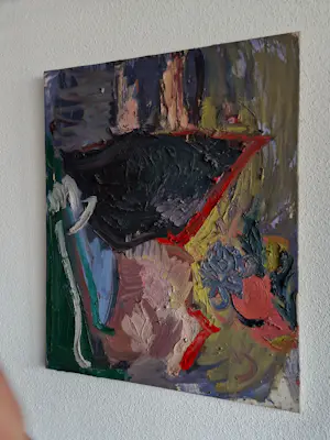 Niet of onleesbaar gesigneerd - jaren 50 of 60 - dik geschilderd olieverf - zwarte tulp - monogram kopen? Bied vanaf 1!