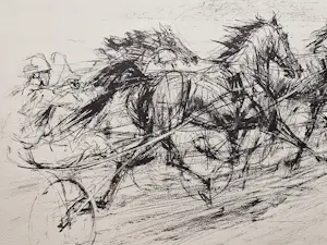 Piet Klaasse - Grote monochrome Litho: "Duindigt - renpaardensport" - bep. oplage (50) kopen? Bied vanaf 29!