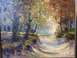 Cornelis de Bruin - holle weg in herfstbos kopen? Bied vanaf 75!