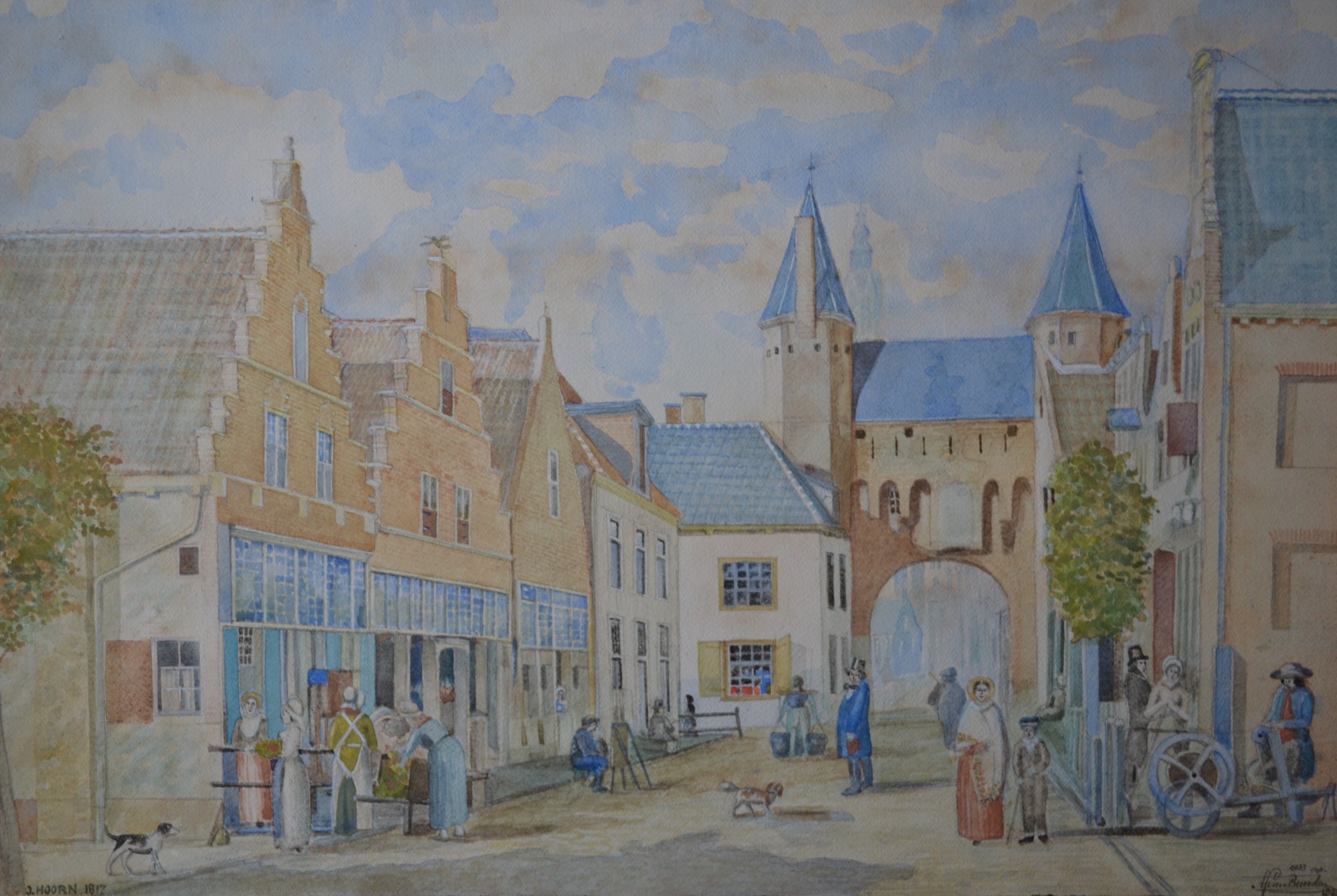 Niet of onleesbaar gesigneerd - Kamperbinnenpoort Amersfoort anno 1817- Aquarel - ? van Beurden kopen? Bied vanaf 1!