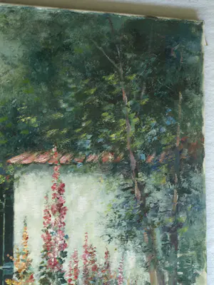 Friedrich Adolf Apfelbaum - Olieverf op doek , Romantische Tuin – 80 x 70 cm – ca. 1950 kopen? Bied vanaf 100!