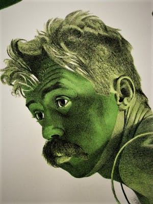 Rodolfo Meli - Toscaans Graficus - Groot Gesigneerd Litho " Zelfportret als Icarus in groen" kopen? Bied vanaf 1!