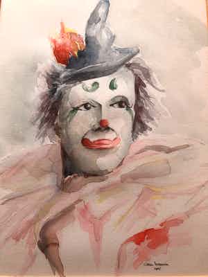 Carel Verbraak - 2 Schitterende gesigneerde aquarellen in passe-partout van " CLOWN " verkocht voor € 45!