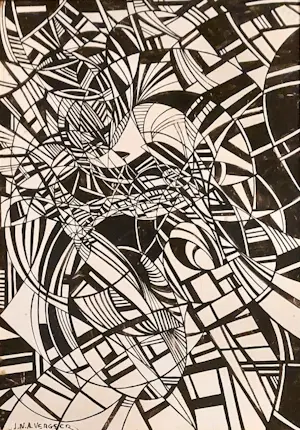 Jo Vergeer - abstracte tekening in inkt kopen? Bied vanaf 100!