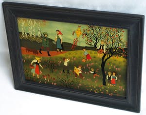 Renate Koblinger-Drobar - Achterglasschildering , De Vlieger – gesigneerd & ingelijst – ca 1980 kopen? Bied vanaf 40!