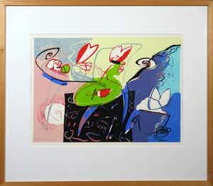 Pieter Vermeulen - Zeefdruk, Op tafel - Ingelijst verkocht voor € 50!