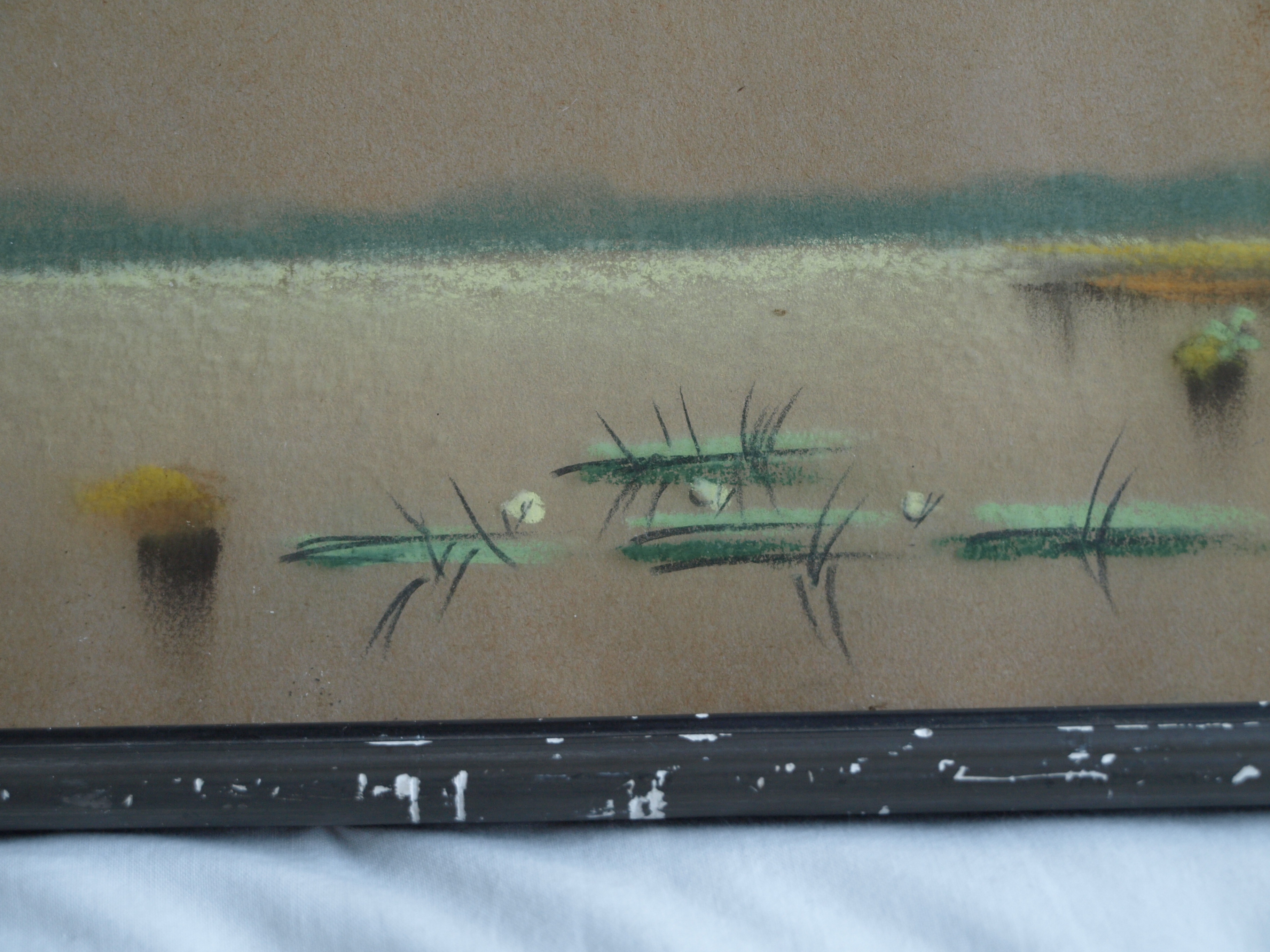 Niet of onleesbaar gesigneerd - Pasteltekening , Watergezicht – gesigneerd & ingelijst  kopen? Bied vanaf 1!