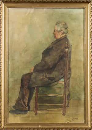 Nicolaas van der Waay - Aquarel, De concierge van Arti - Ingelijst verkocht voor € 350!