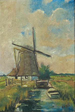 Niet of onleesbaar gesigneerd - Olieverf op doek, Molen - Ingelijst kopen? Bied vanaf 1!