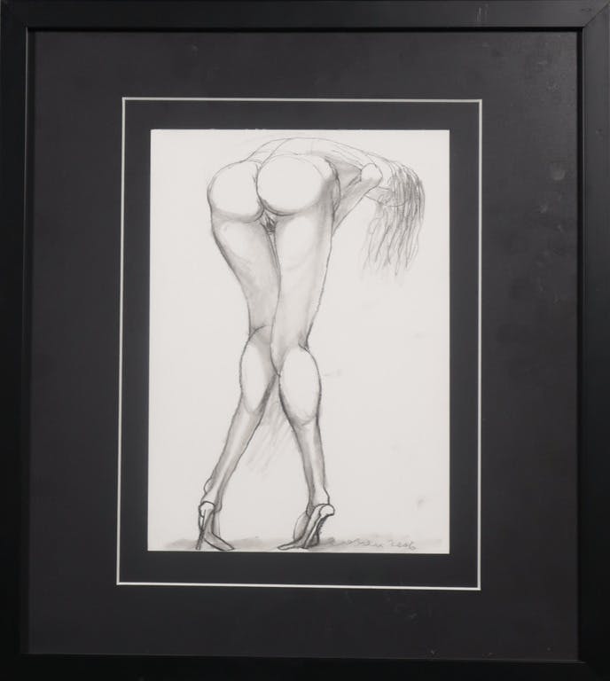 Valery Konevin - Valery Konevin: Potloodtekening, Erotisch naakt - Ingelijst verkocht voor € 40!