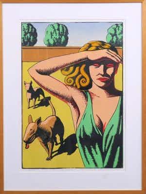 Leon Janssen - Houtsnede, Dog days II - Ingelijst verkocht voor € 100!