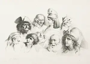 Jean Jacques Boissieu - Ets, Studie van negen hoofen kopen? Bied vanaf 1!