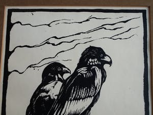 Jan Staats Kiewiet - onder pseudoniem Ed Jeska - Houtsnede , Jonge Arenden – gesigneerd -ca 1940 kopen? Bied vanaf 1!