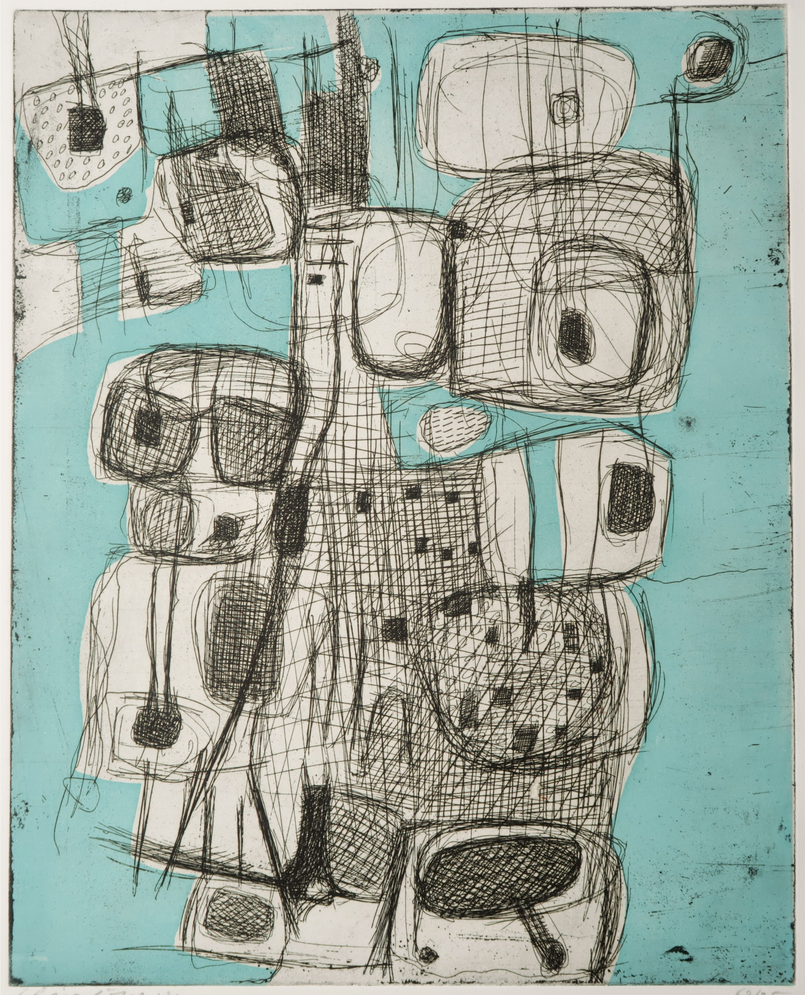 Gerard Schaperkotter - Ets en aquatint, Z.T. Abstracte compositie verkocht voor € 40!